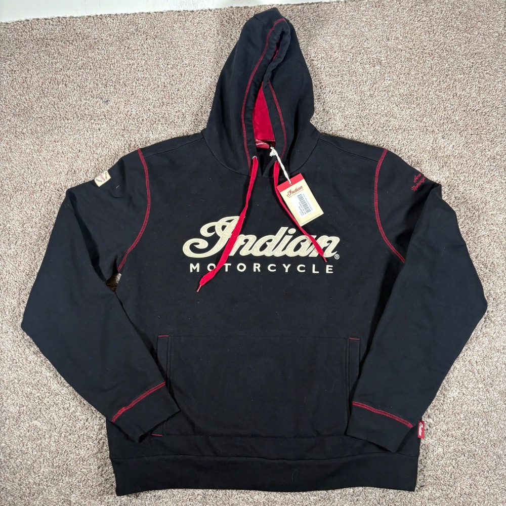 Indian Motorcycle Mens XL Hoodie Black Red Contrast Stitching P286369709 NWT